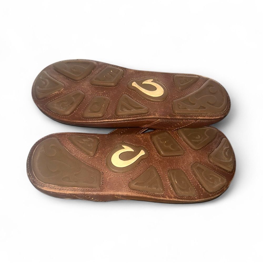 OluKai Brown Leather Flip-Flops - Picture 4 of 7